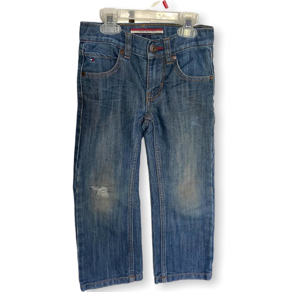 Tommy Hilfiger Boys Jeans Size 4 Blue Denim Distressed Cotton Blend Snap Pockets